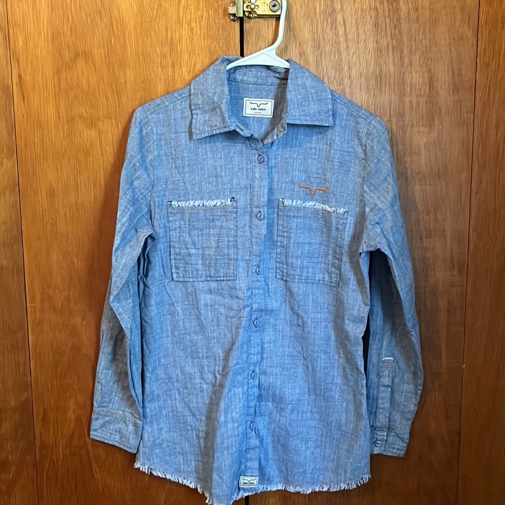 Kimes Ranch Western Style Long Sleeve Button down Blue.